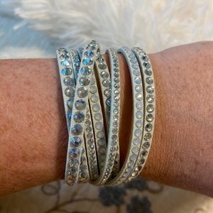 White Swarovski leather wrap bracelet